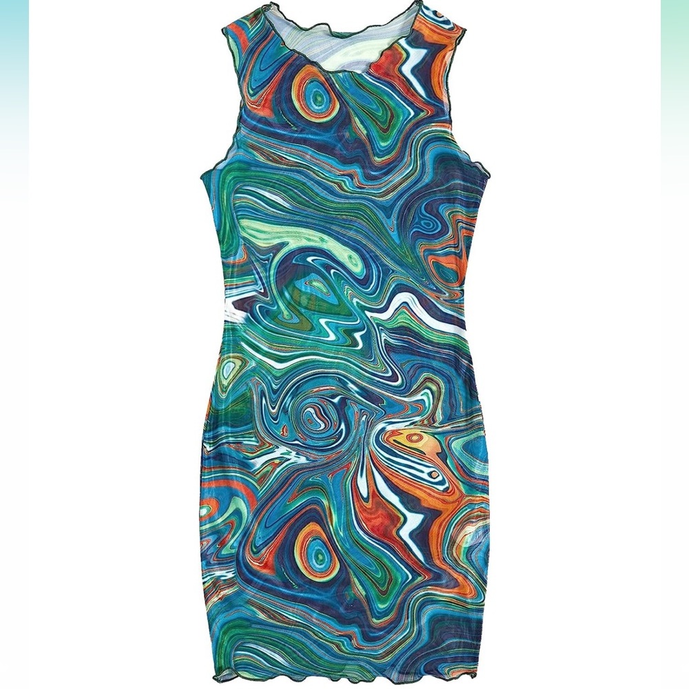 Women's Marble Sheer Mesh Mini Bodycon Dress, SheIn 🦋